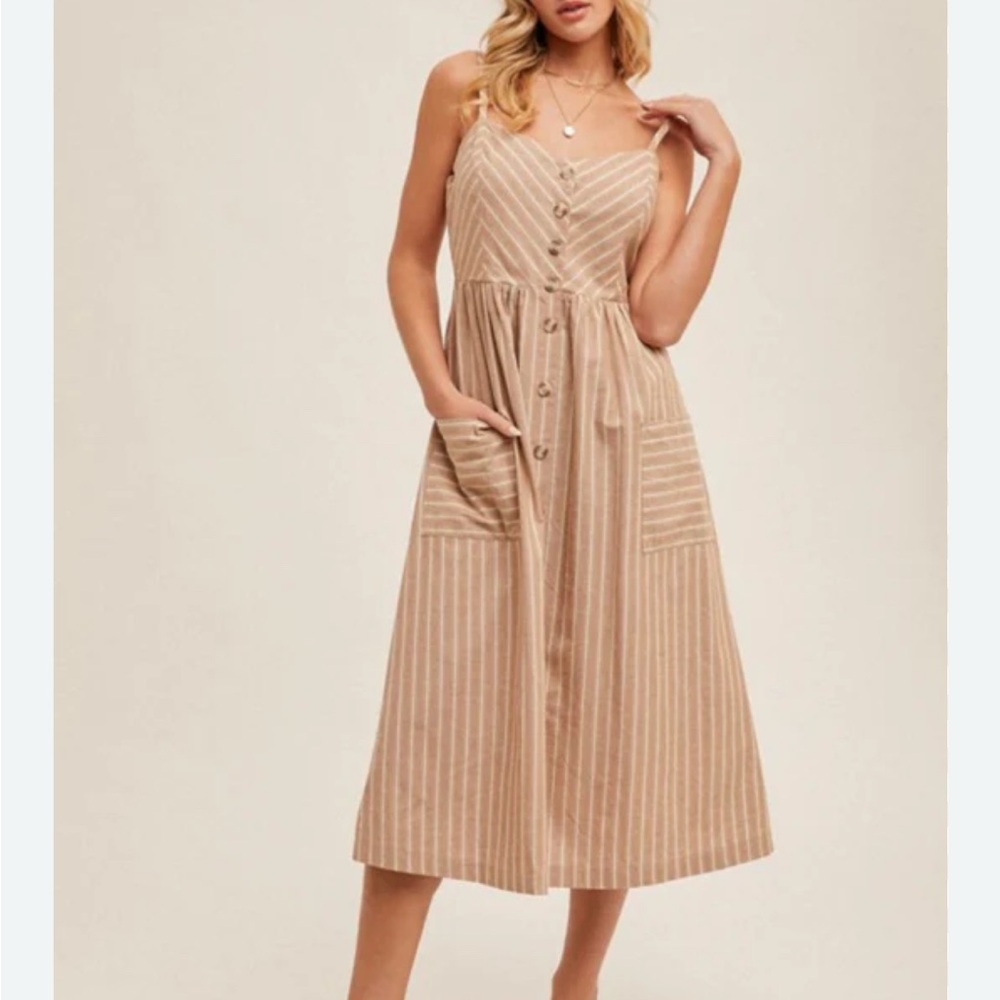 Striped Tan Midi Dress